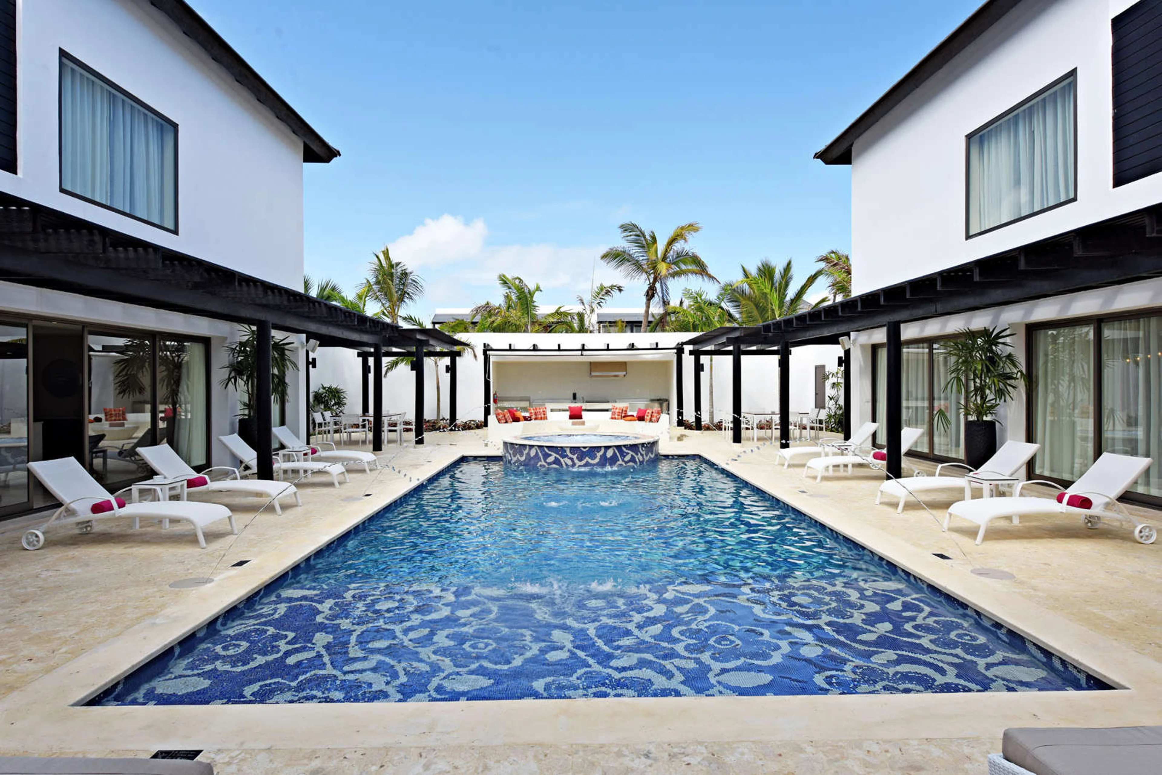 Modern luxury short-term rental with clean exterior lines